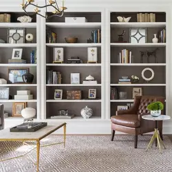 White bookcase in the living room photo