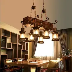 Wooden chandeliers in the living room photo