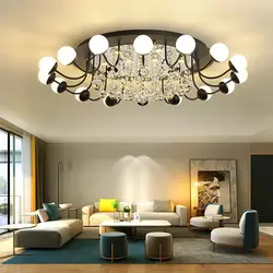 Chandelier in a small living room photo