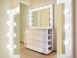 Mirror with light in the bedroom photo