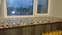 Window sill made of tiles in the kitchen photo