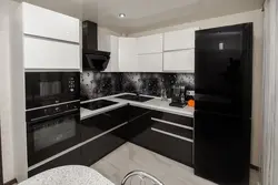 White kitchen with black apron photo