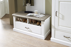 Hallway with shoe rack and ottoman photo