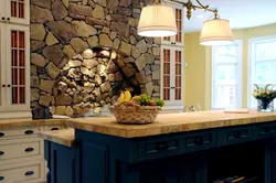 Stone wallpaper in the kitchen photo