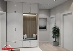 Hallway in a modern style with a wardrobe and a soft seat photo