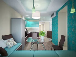 Turquoise brown kitchen interior