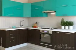 Бирюзово коричневый интерьер кухни