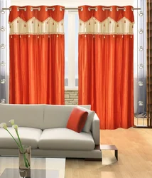 Terracotta curtains in the living room interior