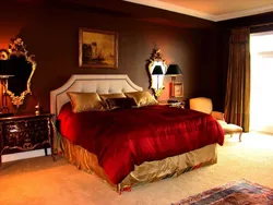 Burgundy Bed In The Bedroom Interior