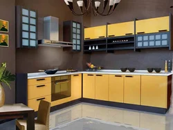 Yellow-brown kitchen in the interior