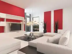 Красная мебель в интерьере гостиной