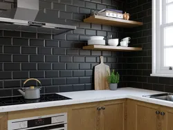 Черные кирпичи в интерьере кухни