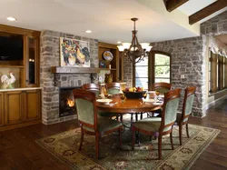 Interior Of Living Room Dining Room With Fireplace
