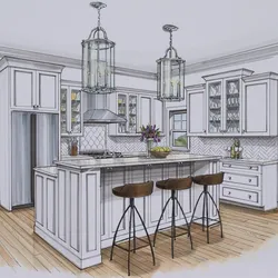 Kitchen interior drawing in color