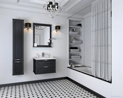 Black cabinet in the bathroom interior