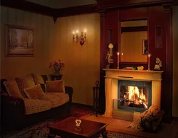 Living room interior with red fireplace