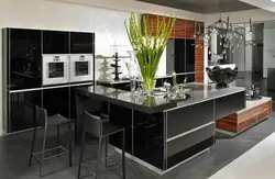 Black glass in the kitchen interior