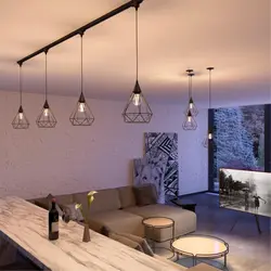 Loft chandelier in the kitchen interior