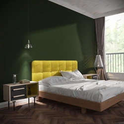 Mustard bed in the bedroom interior