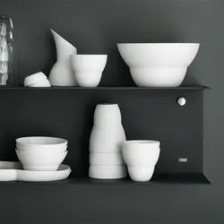 White dishes in the kitchen interior