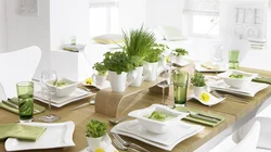 White dishes in the kitchen interior