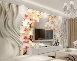 Photo wallpaper flowers in the living room interior