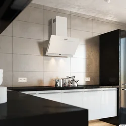 Beige hood in the kitchen interior