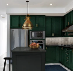 Green kitchen in neoclassical interior