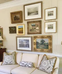 Paintings in frames for living room interior