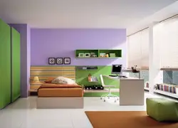 Green And Purple In The Bedroom Interior