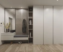 Hallway interior with mirror and pouf