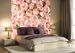 Bedroom Interior With Roses On Wallpaper