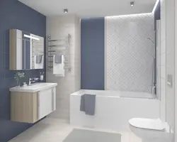 Blue chevron tiles in the bathroom interior