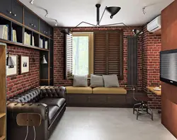 Интерьер в стиле лофт в маленькой квартире гостиной
