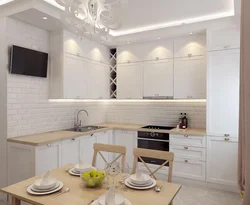 Light kitchen design with TV