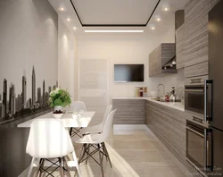Дизайн светлой кухни с телевизором