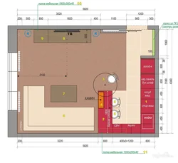 Living room kitchen design with dimensions