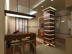 Living Room Design With Kitchen And Pillar