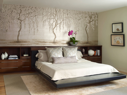 Bedroom design with a painting on the entire wall