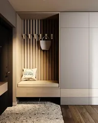 Hallway design with soft seat and mirrors