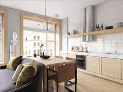 Дизайн кухни гостиной с окном в рабочей