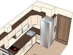 Kitchen design with a refrigerator in the corner by the window