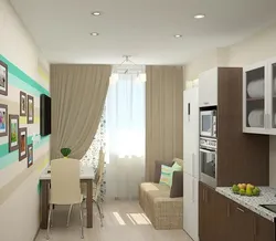 Kitchen with access to the balcony design with sofa and TV
