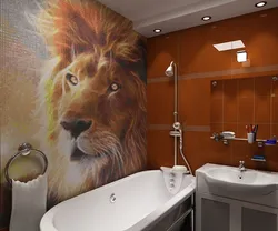 Photo of a lion in the bathroom