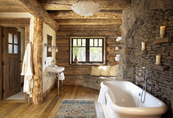 Bathroom made of logs photo