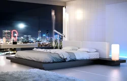 Дизайн спальни кровать в центре