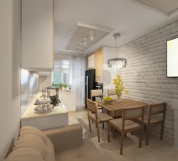 Design of euro-room apartment 45 m2 kitchen living room