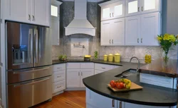 Kitchen design with hood in the corner