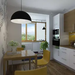 Kitchen design with balcony door and sofa