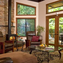 Wooden windows in the interior of the apartment